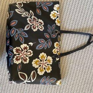 Tory Burch Black Floral Print Tote with Multicolor Blooms